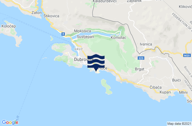 Carte des horaires des marées pour Dubrovnik, Croatia