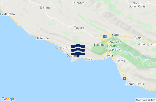 Carte des horaires des marées pour Dugi Rat Općina, Croatia