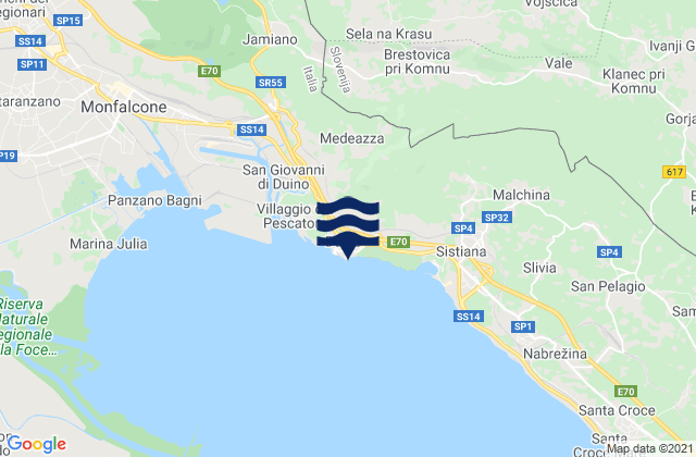 Carte des horaires des marées pour Duino, Italy