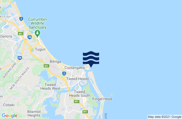Carte des horaires des marées pour Duranbah Beach Tweed Heads, Australia