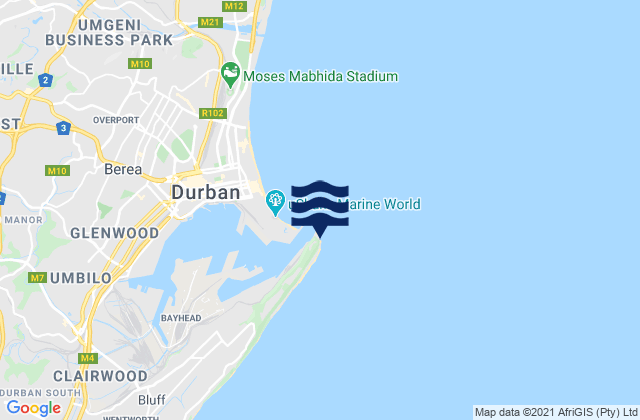 Carte des horaires des marées pour Durban Bluff Lighthouse, South Africa