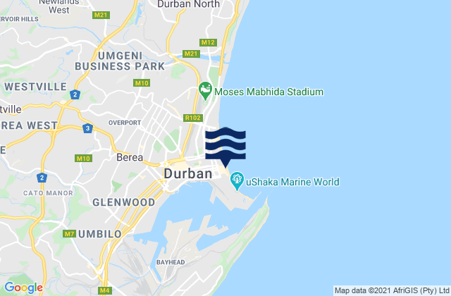 Carte des horaires des marées pour Durban, South Africa
