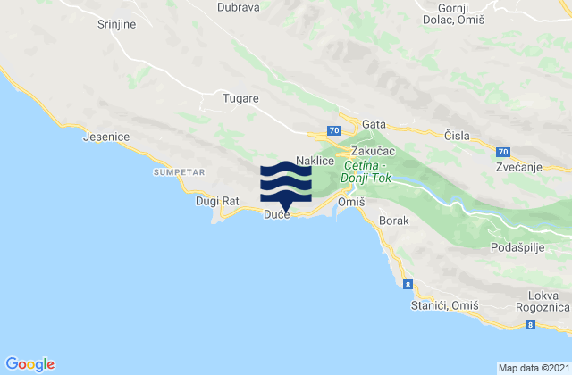 Carte des horaires des marées pour Duće, Croatia