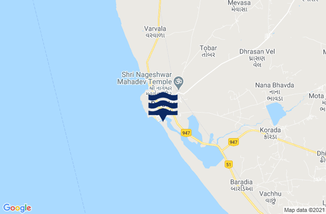 Carte des horaires des marées pour Dwārka, India