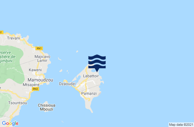 Carte des horaires des marées pour Dzaoudzi, Mayotte
