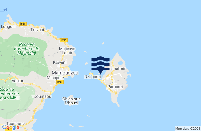 Carte des horaires des marées pour Dzaudzi (Ile Mayotte), French Southern Territories