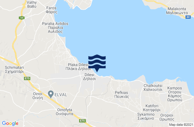 Carte des horaires des marées pour Dílesi, Greece
