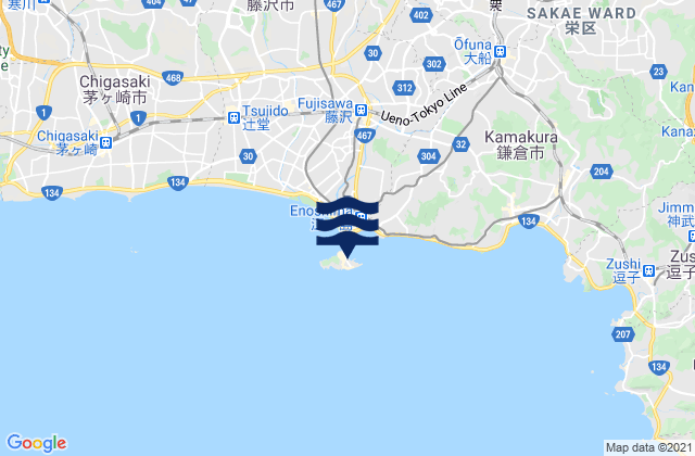 Carte des horaires des marées pour E-No-Sima, Japan