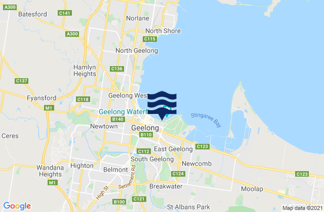 Carte des horaires des marées pour East Beach, Australia