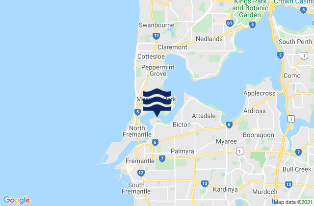 Carte des horaires des marées pour East Fremantle, Australia