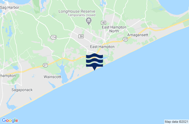 Carte des horaires des marées pour East Hampton Beach, United States