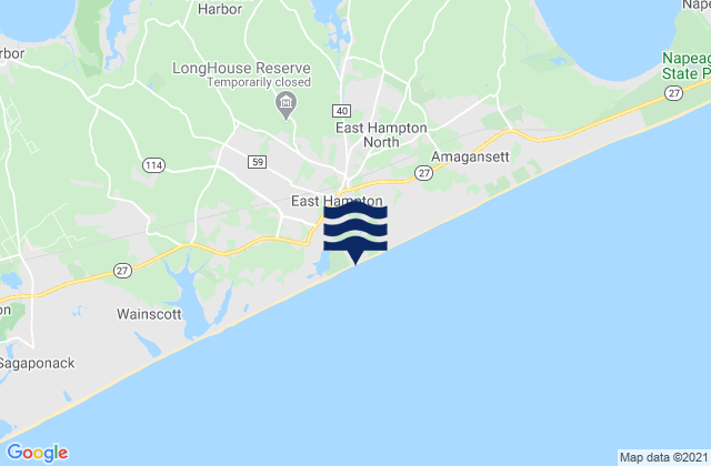 Carte des horaires des marées pour East Hampton, United States