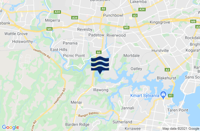 Carte des horaires des marées pour East Hills, Australia