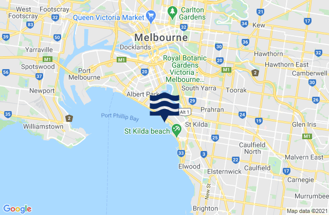Carte des horaires des marées pour East Melbourne, Australia