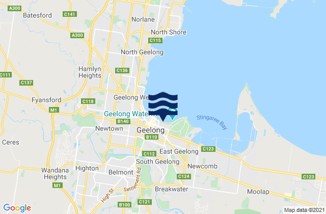Carte des horaires des marées pour Eastern Beach, Australia