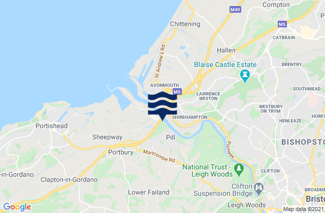 Carte des horaires des marées pour Easton-in-Gordano, United Kingdom