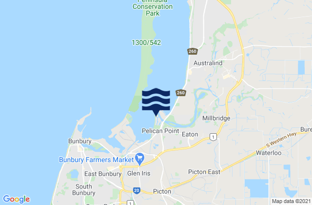 Carte des horaires des marées pour Eaton, Australia