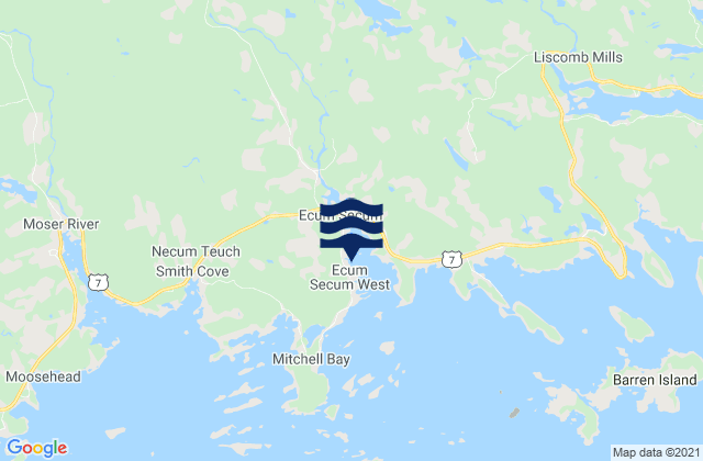 Carte des horaires des marées pour Ecum Secum Harbour, Canada