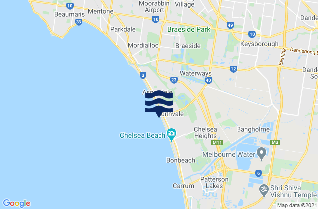 Carte des horaires des marées pour Edithvale, Australia