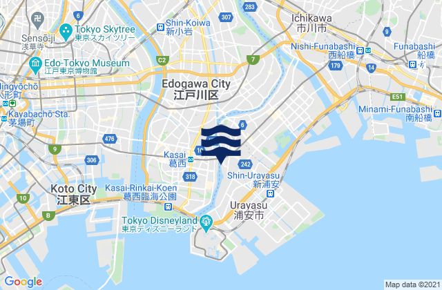 Carte des horaires des marées pour Edogawa Ku, Japan