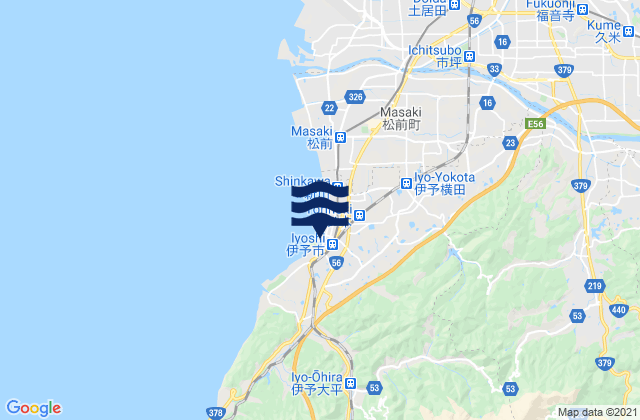 Carte des horaires des marées pour Ehime, Japan