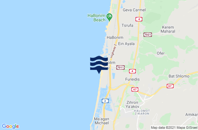 Carte des horaires des marées pour El Fureidīs, Israel