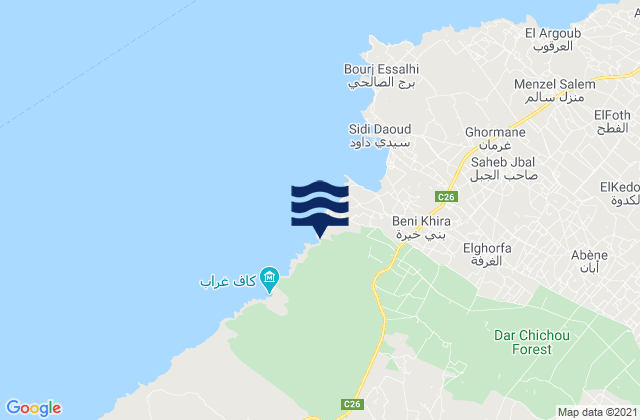 Carte des horaires des marées pour El Haouaria, Tunisia