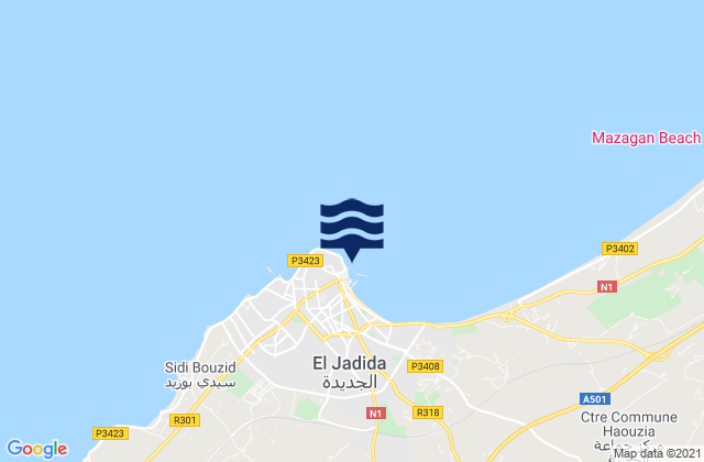 Carte des horaires des marées pour El Jadid, Morocco