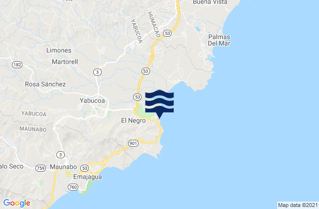 Carte des horaires des marées pour El Negro, Puerto Rico
