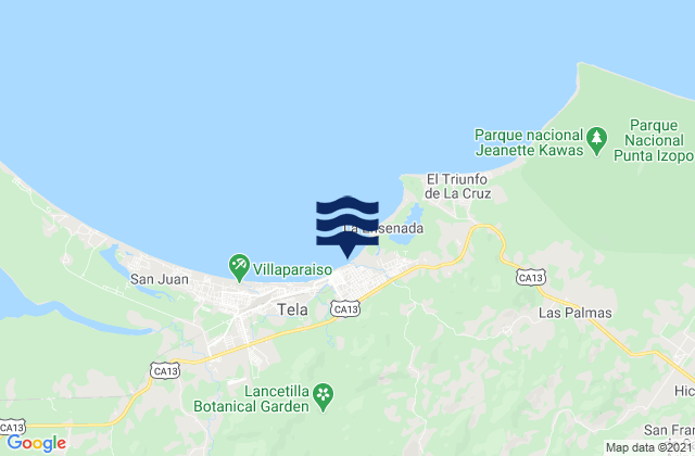 Carte des horaires des marées pour El Triunfo de la Cruz, Honduras