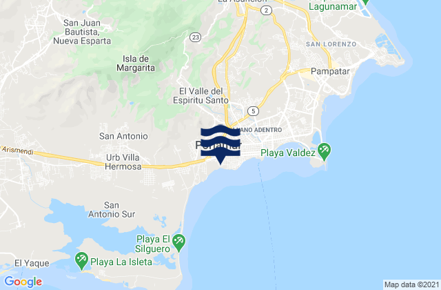 Carte des horaires des marées pour El Valle del Espíritu Santo, Venezuela