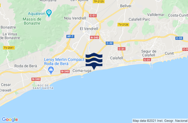 Carte des horaires des marées pour El Vendrell, Spain