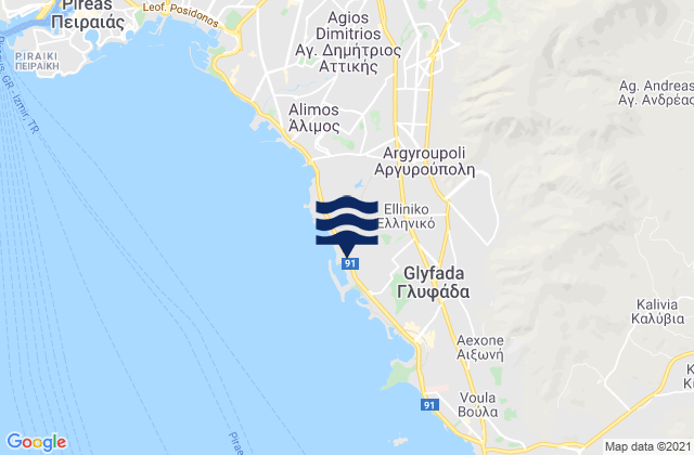 Carte des horaires des marées pour Ellinikó, Greece