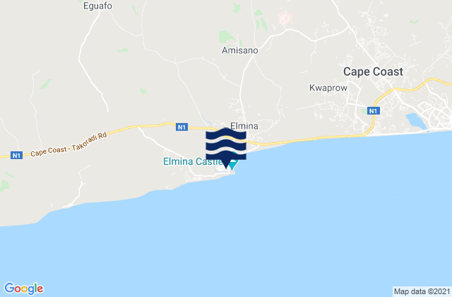 Carte des horaires des marées pour Elmina, Ghana