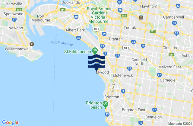Carte des horaires des marées pour Elwood, Australia
