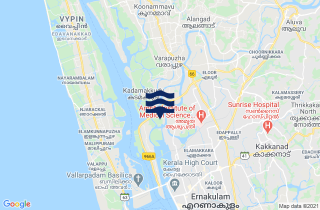 Carte des horaires des marées pour Elūr, India