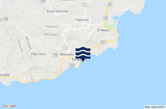 Carte des horaires des marées pour Emajagua, Puerto Rico