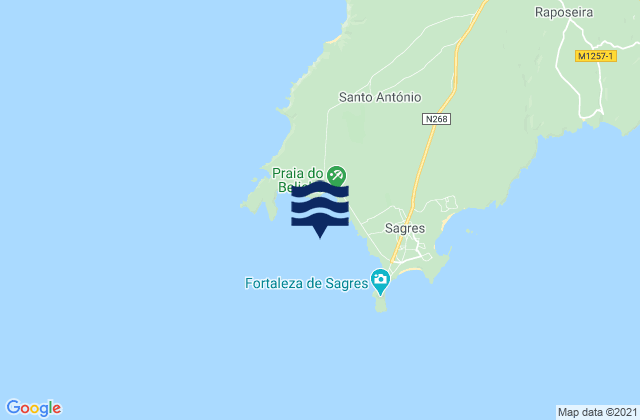 Carte des horaires des marées pour Enseada de Belixe, Portugal