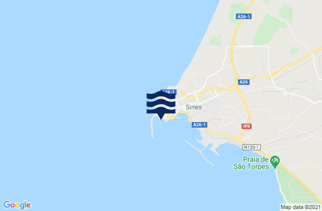 Carte des horaires des marées pour Enseada de Sines, Portugal
