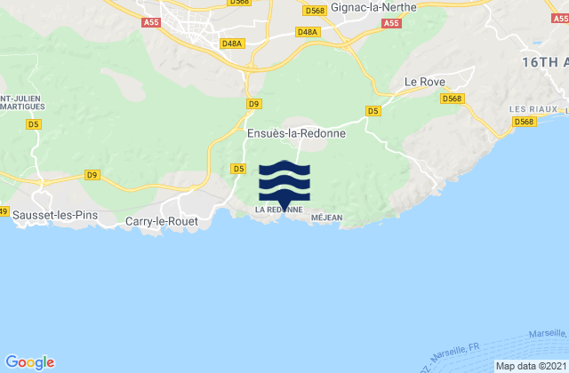 Carte des horaires des marées pour Ensuès-la-Redonne, France