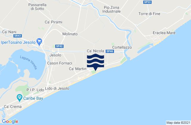 Carte des horaires des marées pour Eraclea, Italy