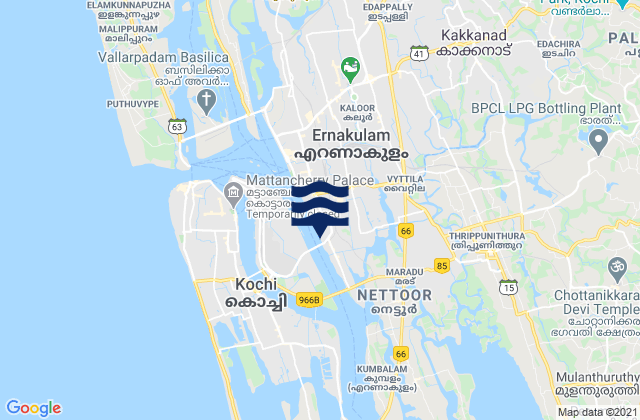 Carte des horaires des marées pour Ernākulam, India