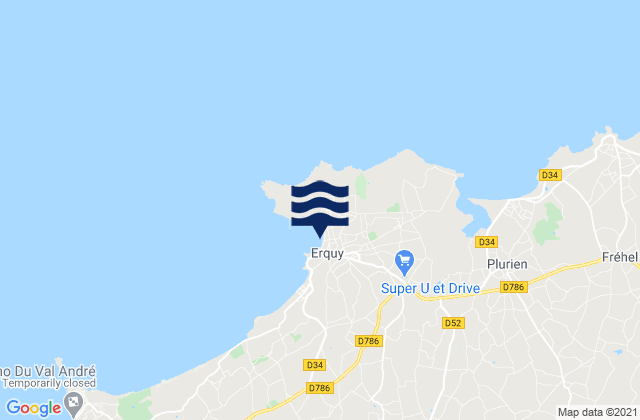 Carte des horaires des marées pour Erquy, France