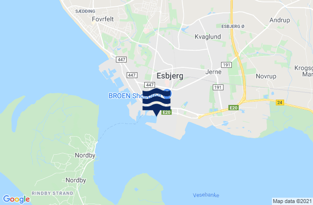 Carte des horaires des marées pour Esbjerg, Denmark