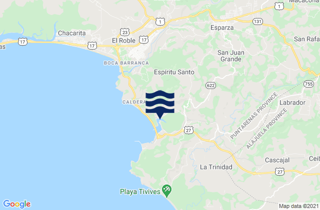 Carte des horaires des marées pour Esparza, Costa Rica