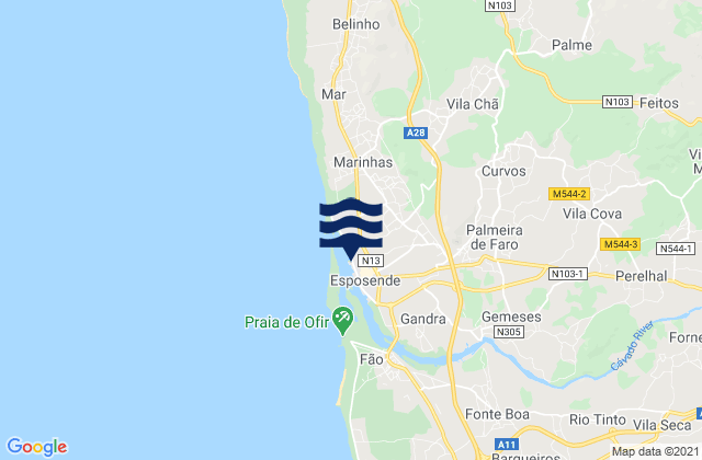 Carte des horaires des marées pour Esposende, Portugal