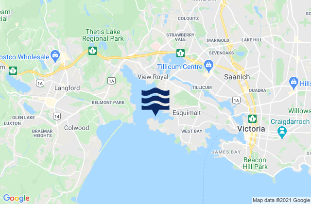 Carte des horaires des marées pour Esquimalt, Canada