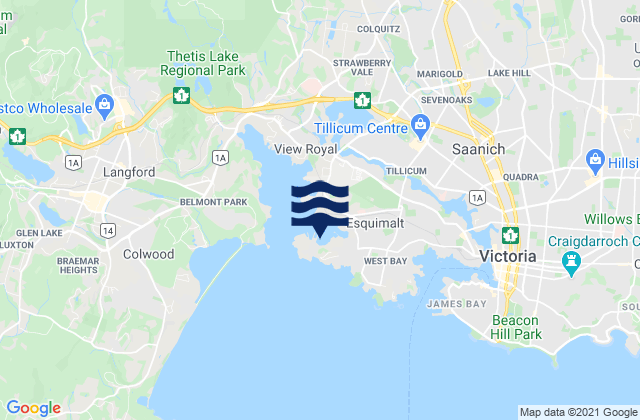 Carte des horaires des marées pour Esquimalt Harbour, Canada