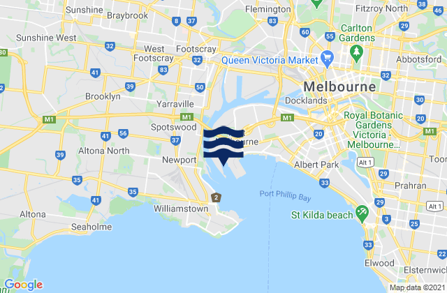 Carte des horaires des marées pour Essendon West, Australia