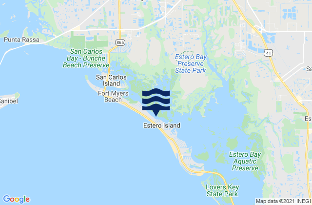 Carte des horaires des marées pour Estero Island Estero Bay, United States